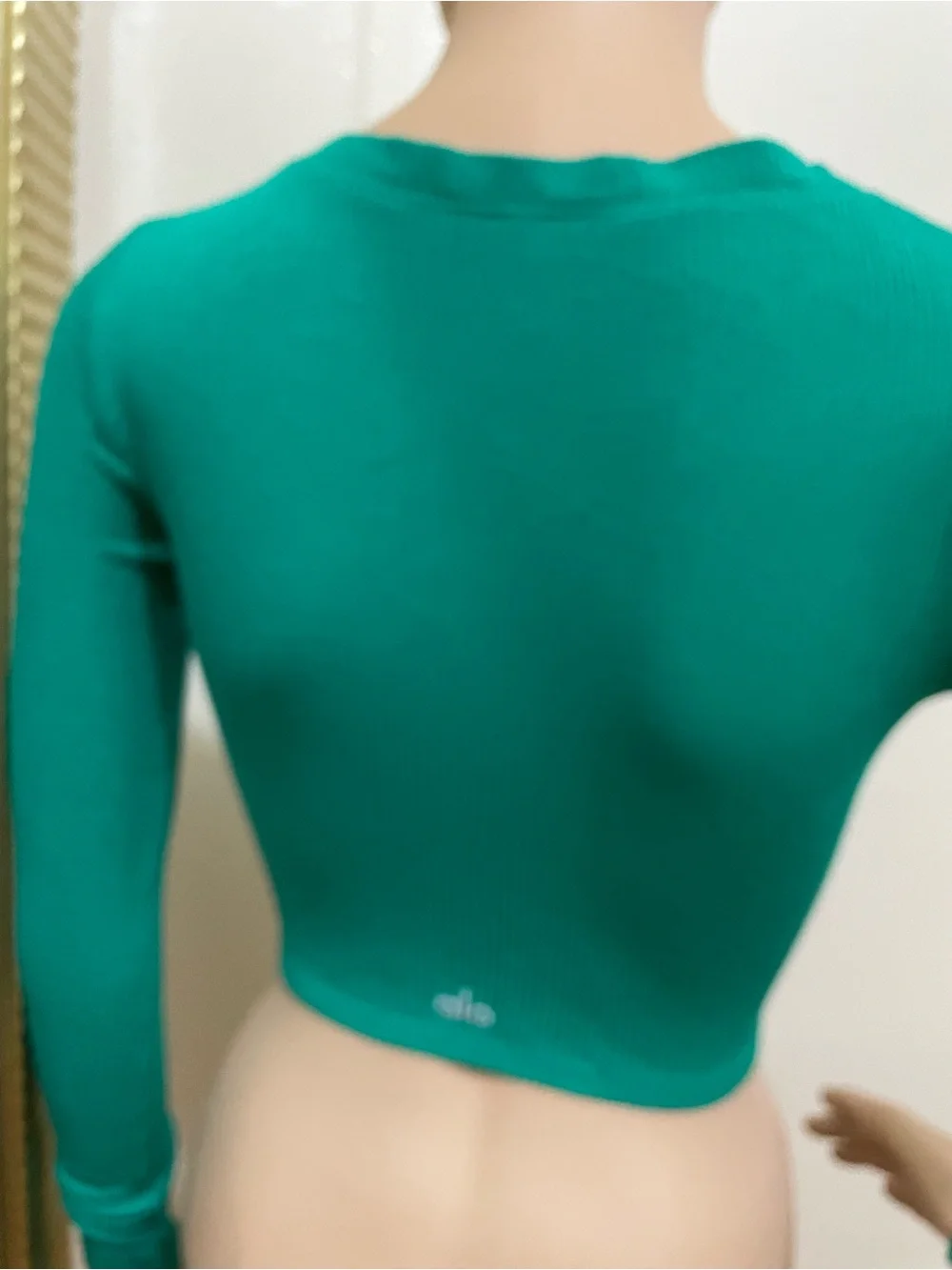 ALO Yoga Green Ruched Drawstring Long-Sleeve Crop Top